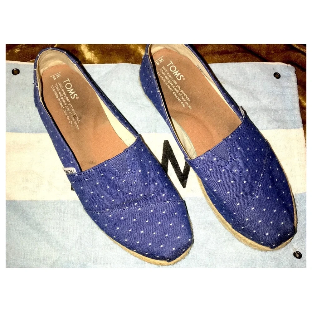 Tom’s Polka Dot Alpargata Flat Espadrille, Size 8 M